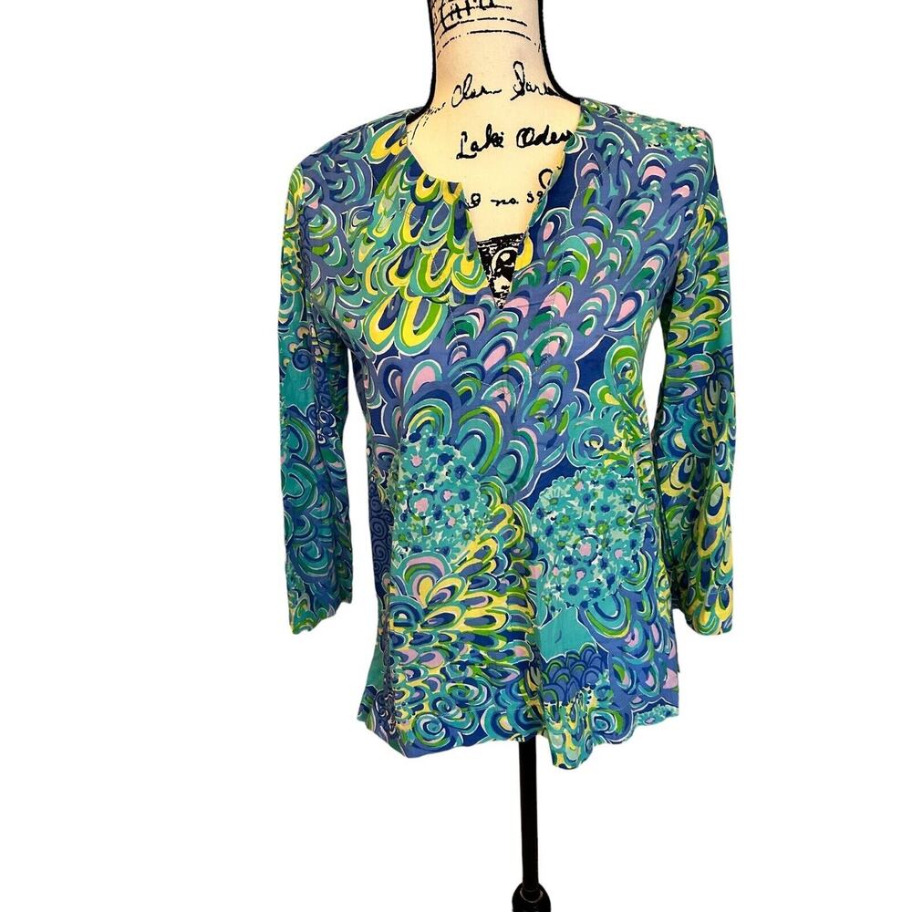Lilly Pulitzer Shirt Top XS Colorful Tunic Light Cotton 16523 Shirt Blue Lagoon